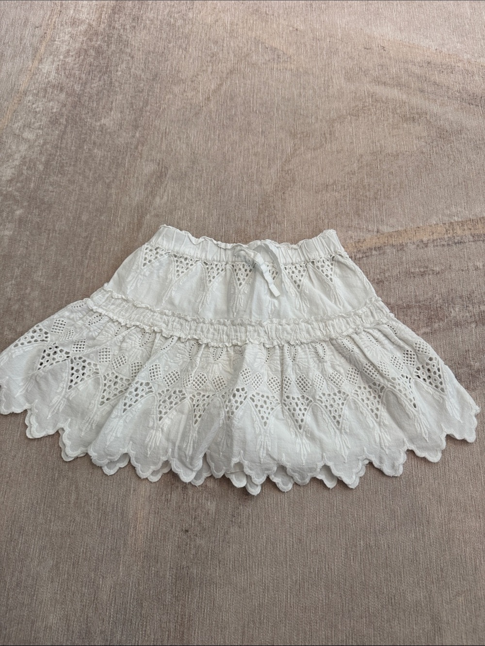 Zara White Eyelet Tiered Mini Skirt